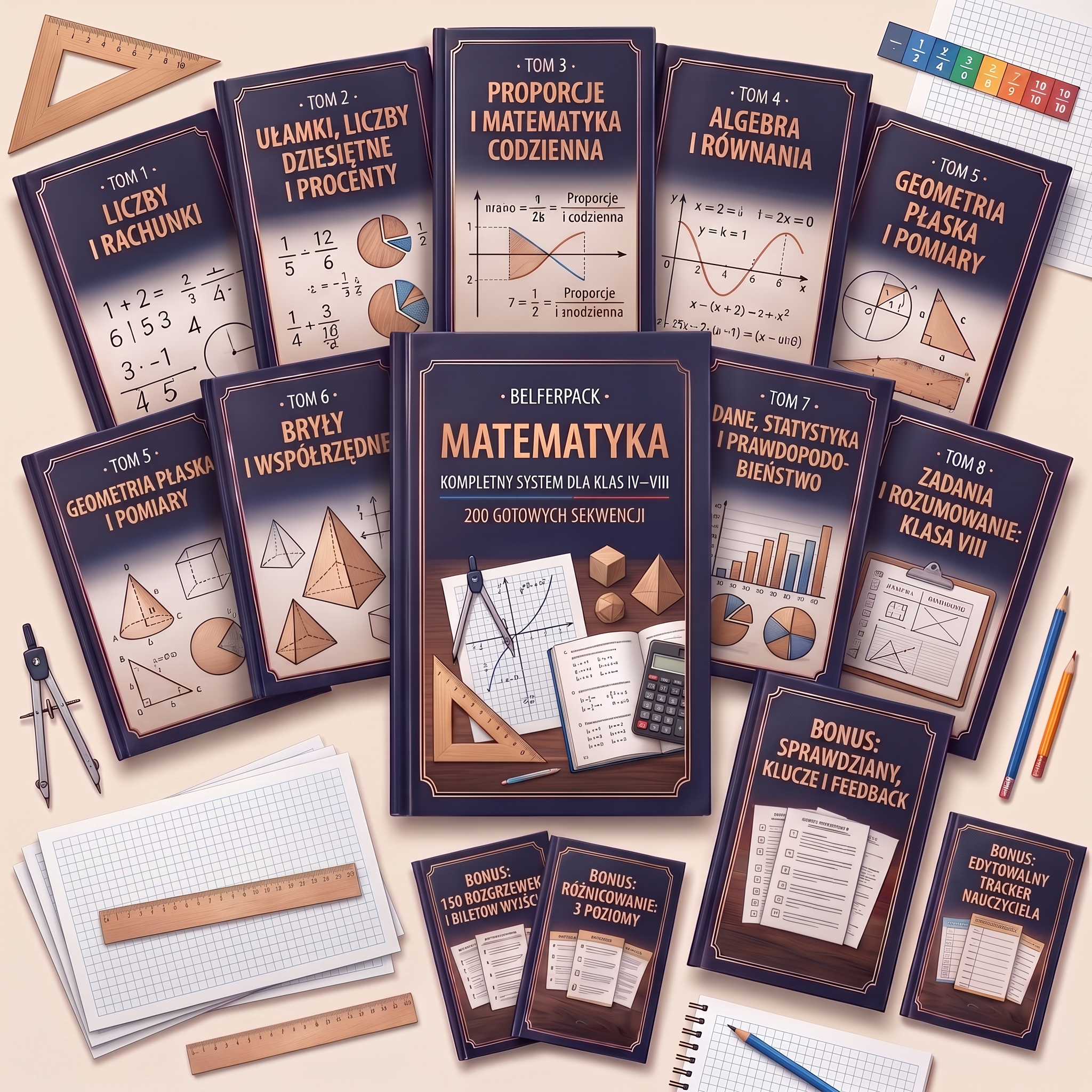 BelferPack Matematyka: 8 tomów i 6 bonusów dla klas IV–VIII